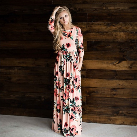 Dresses & Skirts - Floral Printed Pink Maxi Dress various sizes!